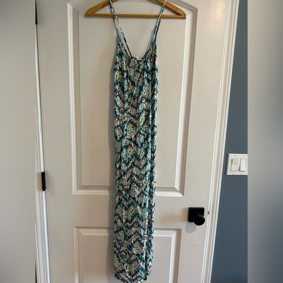 Old Navy Blue & Orange Geometric Print Criss Cross Spaghetti Strap Maxi Dress XS - Picture 5 of 7
